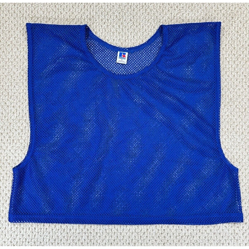 Vtg Russell Athletic Mesh Football Jersey Mens XL Blue Crop Boxy Blank USA Made